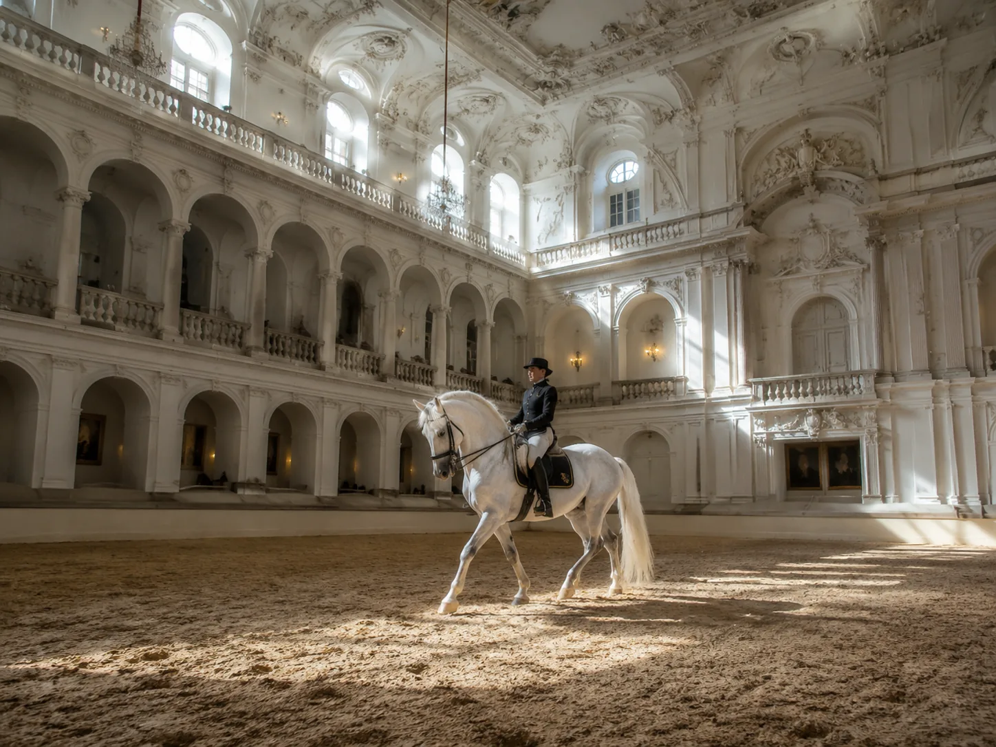 Lipizzaner morning exercise at the Spanish Riding School